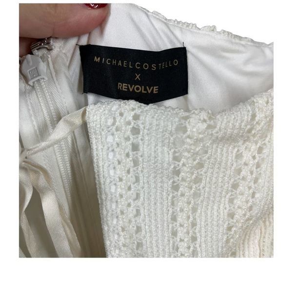 NWT Michael Costello x Revolve‎ Boho White Orchid Off Shoulder White Mini Dress - Picture 8 of 11